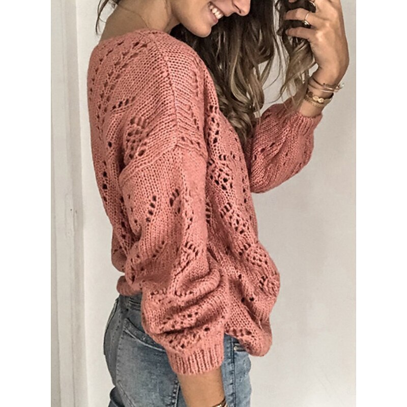 Women's Sweater Casual Soft Pure Color Ribbed V Neck Buttons Knitted Long Sleeve Regular Tops Knit Outdoor Daily Weekend Black Pink Fall Winter2