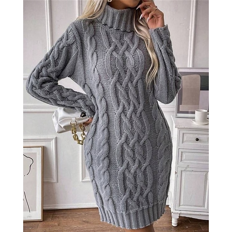 Women's Mini Dress Sweater Dress Knit Dress Casual Dress Elegant Fashion Modern Outdoor Daily Going out Regular Fit Plain Long Sleeve Turtleneck Grey Fall Winter
