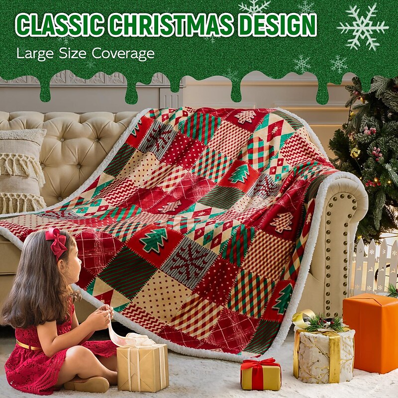 Winter Christmas Plaid Blanket, Baby Nap Throw, Flannel Home Warm Blanket, Cozy Holiday Bedding3