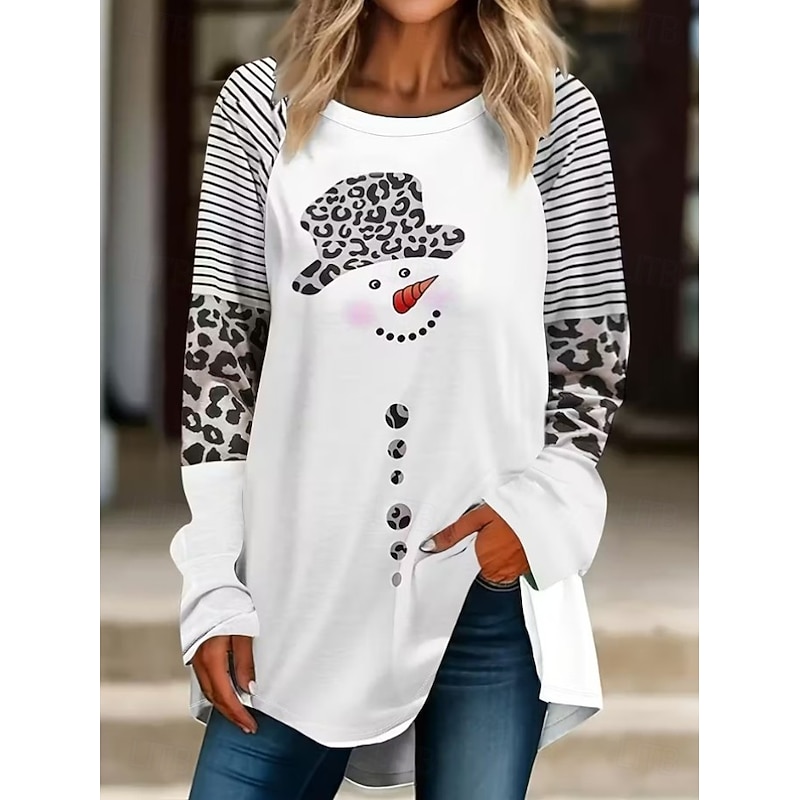 Christmas Women's T Shirt Graphic Snowman Vintage Stylish Classic Long Sleeve Crew Neck Round Neck Regular Tops Daily Going out Weekend Print White Red Spring Fall Winter3