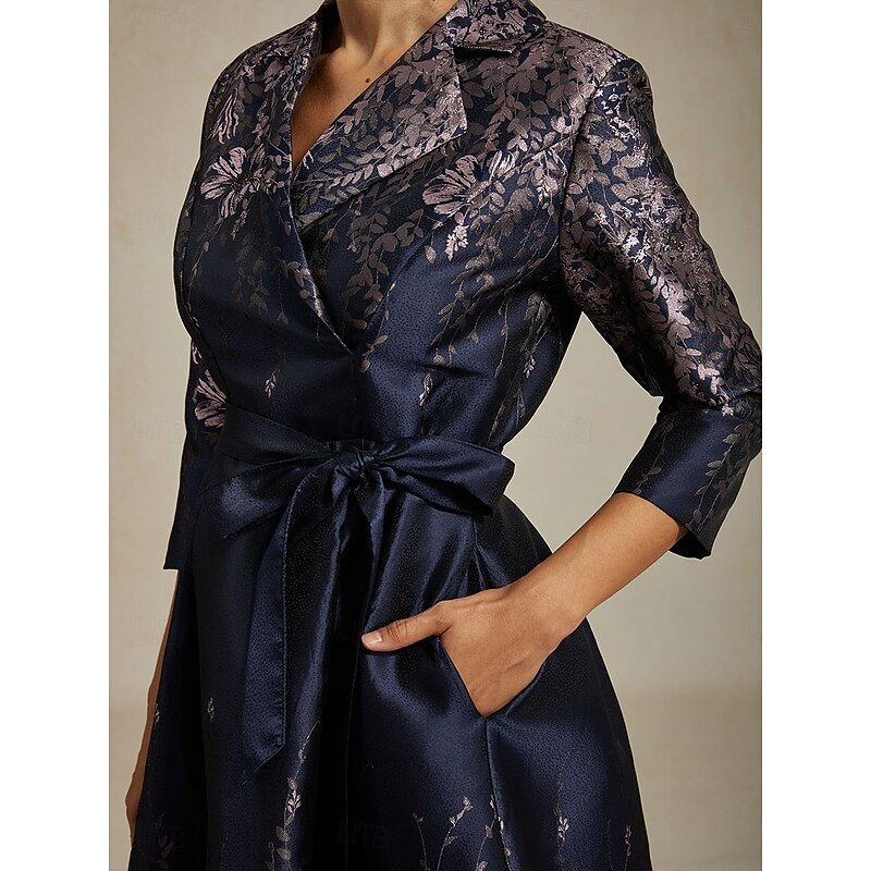 Women's Midi Dress Sheath Dress Elegant Birthday Floral 3/4 Length Sleeve Shirt Collar Navy Blue Summer Spring Fall Winter4