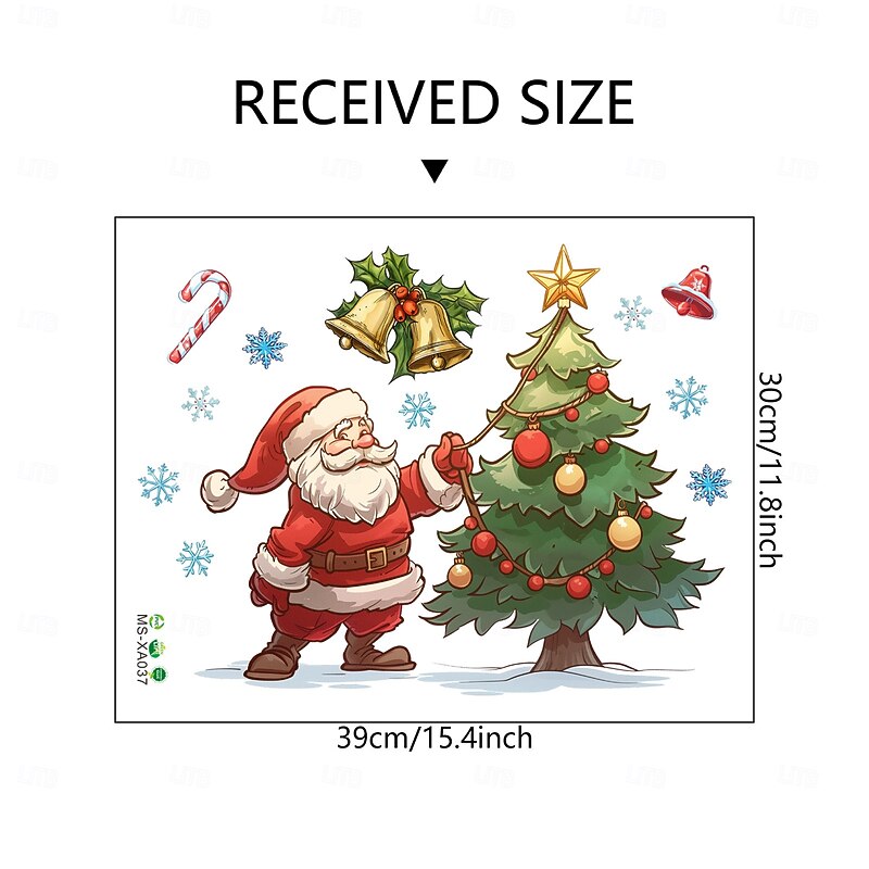 Christmas Sticker Wall Decals Cartoon Santa Claus Christmas Tree Snowflake Removable Vinyl Mural Holiday Party Living Room Glass Window Door Background Wall Decoration For Home3
