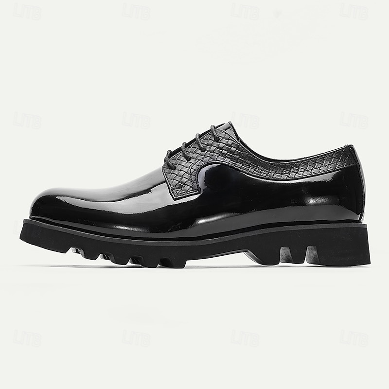 Men's Black Patent Leather Dress Shoes – Chunky Sole Formal Oxford Shoes for Business, Banquets and Stage Performance3