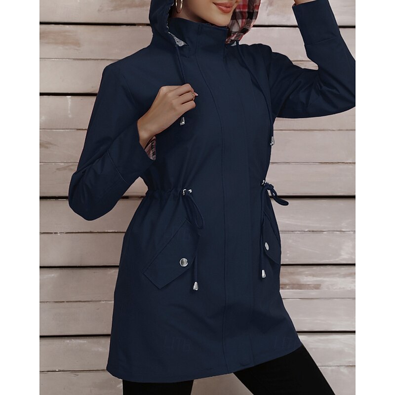 Women's Hoodie Jacket Comfortable Zipper Pocket Casual Plain Outdoor Vacation Holiday Going out Regular Hooded Regular Fit Long Sleeve Outerwear Navy Black Red Spring Fall4