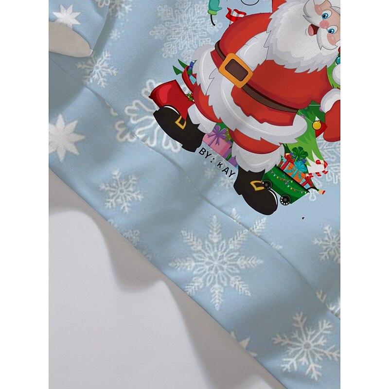 Women's Pullover Sweatshirt Hoodies Graphic Santa Claus Christmas Classic Casual Festival Long Sleeve Crew Neck Round Neck Regular Tops Casual Holiday Print Light Blue Fall Winter3