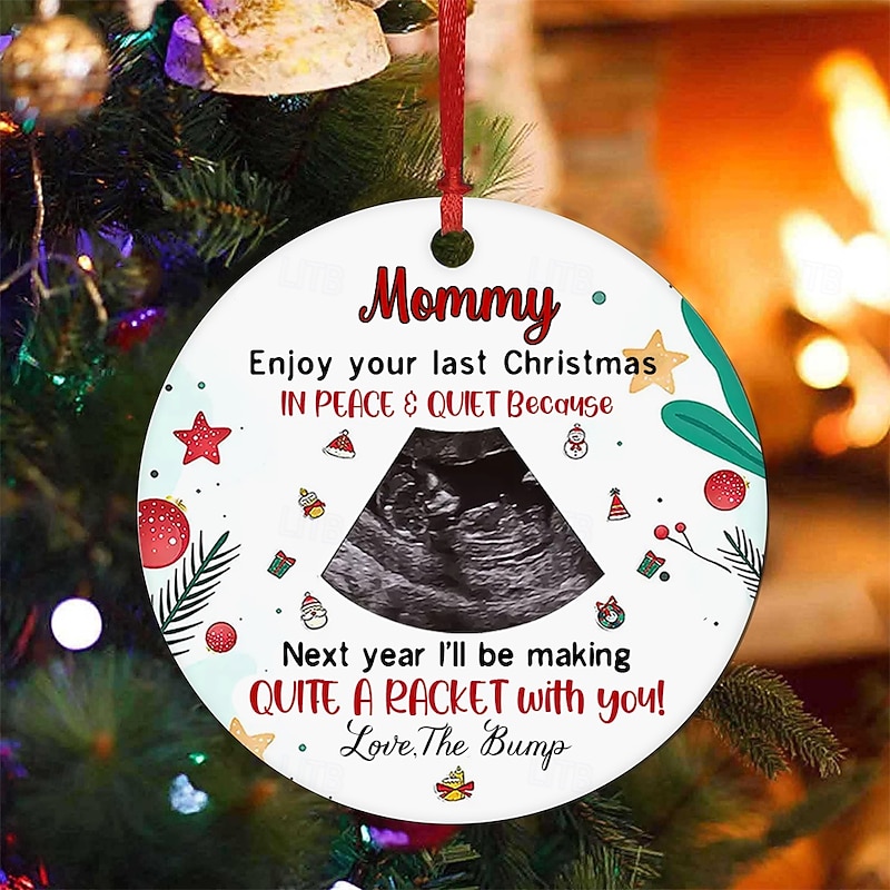 Personalized Photo Christmas Ornaments Custom Ultrasound Baby Bump To Mommy, Wooden Tree Decorations for Pregnant Moms, Keepsake Gifts for Family, Friends, and Loved Ones3