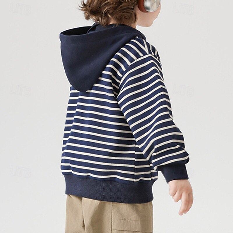 Kids Unisex Baseball Jackets Outerwear Stripe Long Sleeve Zipper Comfort Soft Coat Outdoor Cotton Fashion Daily Blue Spring Fall 4 years+4