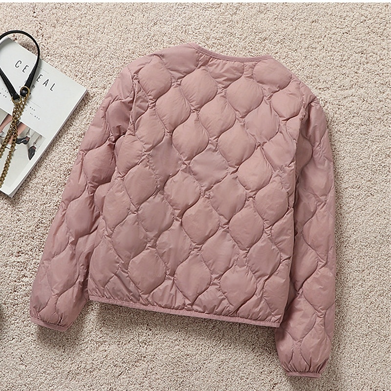 Women's Puffer Jacket Quilted Jacket Casual Jacket Comfortable Breathable Pocket Buttons Casual Plain Vacation Street Daily Wear Going out Single Breasted Regular Collarless Regular Fit Long Sleeve4