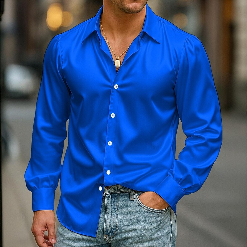 Men's Shirt Satin Shirt Dress Shirt Casual Shirt Button Up Shirt Prom Shirt Plain Formal Wedding Black White Royal Blue Green Long Sleeve Lapel All Seasons Clothing Apparel4