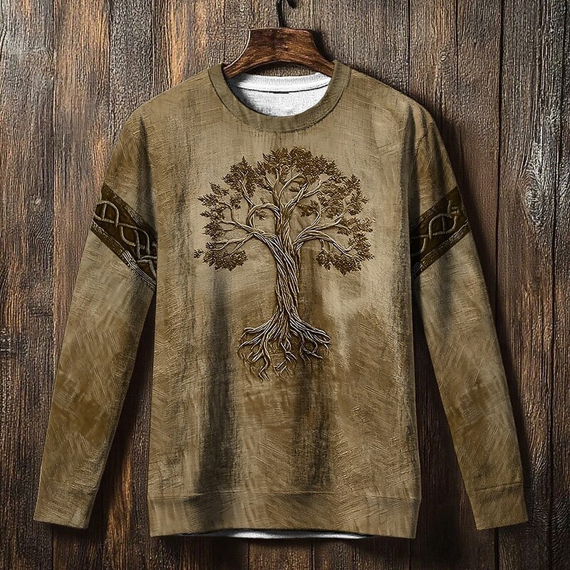 Men's Sweatshirt Blue Brown Green Khaki Crew Neck Tree Of Life Yggdrasil Celtic Knot Print Casual Daily Holiday Vintage Viking Fall Winter Clothing Apparel Hoodies Sweatshirts2