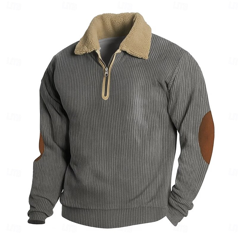 Men's Sweatshirt Corduroy Pullover Hoodie Sweatshirt Pullover Fleece Hoodie Black Pink Army Green Navy Blue Gray Standing Collar Half Zip Plain Patchwork Sports & Outdoor Casual Daily Streetwear Cool3