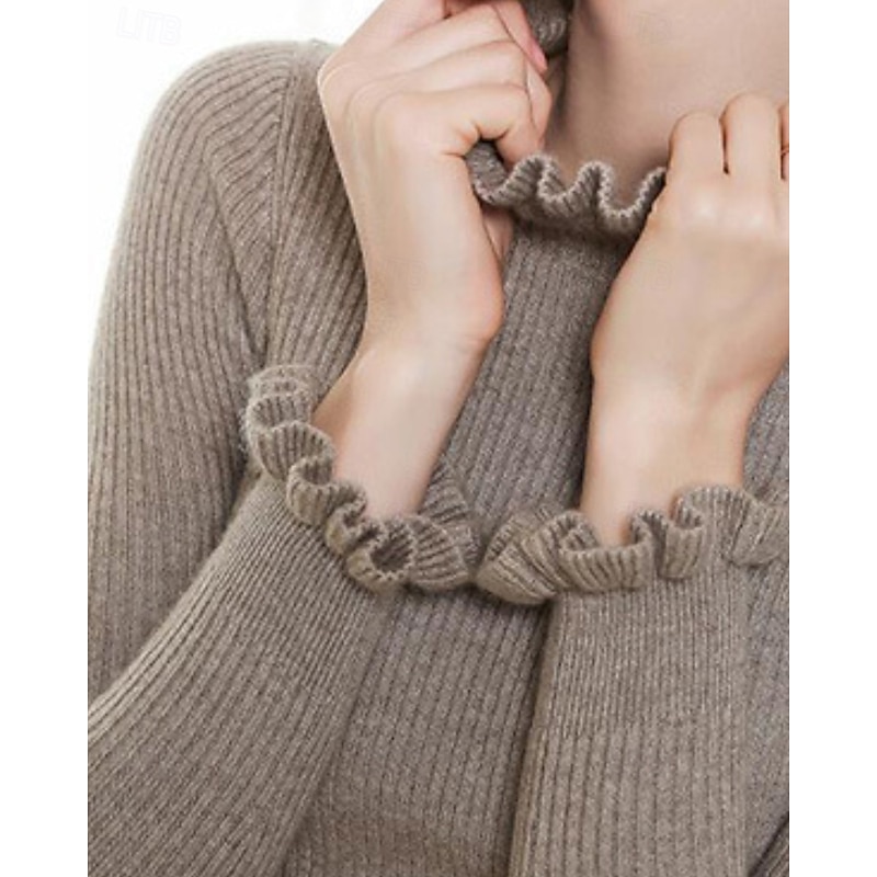 Women's Sweater Pullover Streetwear Casual Solid Color Turtleneck Knitted Long Sleeve Regular Tops Knit Daily Going out Weekend Black White Fall Winter4