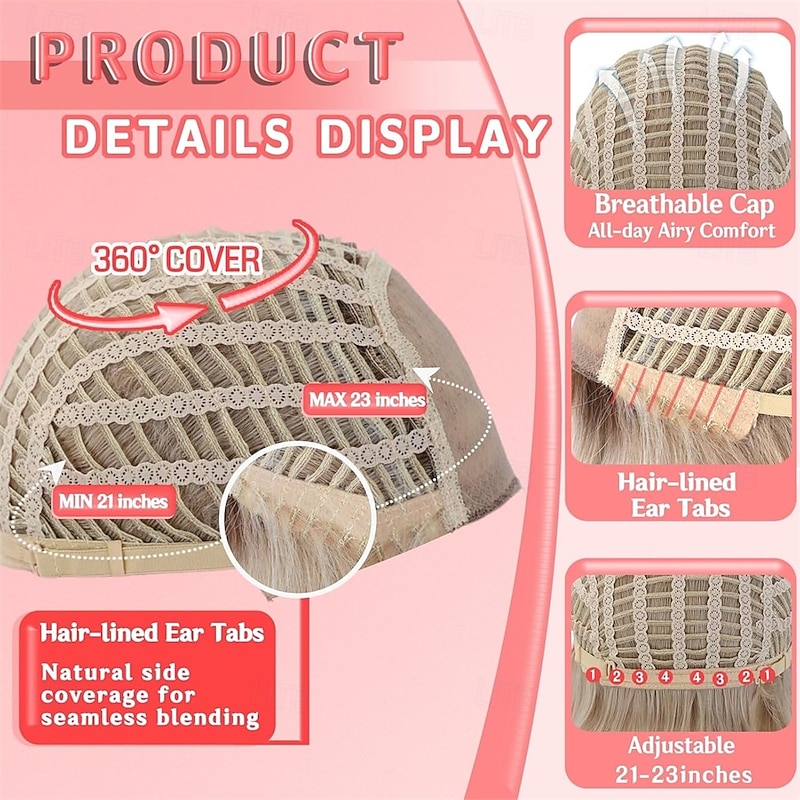 Ash Blonde Bob Wig for White Women  Short Wig Protein Synthetic Fiber 12 Inch Heat Resistant Natural Look Lightweight Daily Wig4