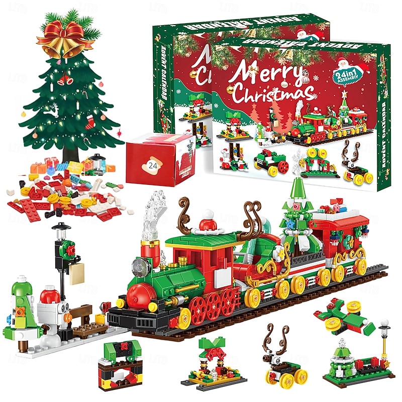 Christmas Building Blocks Advent Calendar Gift Box, 24 Days Countdown DIY Blind Box with Christmas Tree Blocks, Holiday Educational Toys for Kids Boys Girls