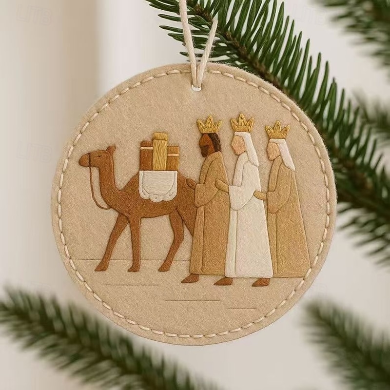 Christmas Handmade Felt Ornament Nativity Scene Decoration Jesus Birth Hanging Craft, Holiday Tree Decor, Gift Hanging Decoration2