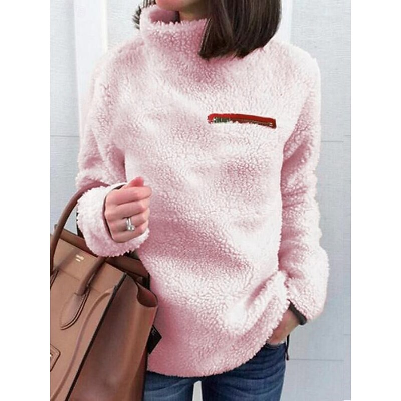 Women's Blouse Solid Color Stylish Casual Long Sleeve High Neck Regular Tops Daily Zipper Pink Wine Army Green Apricot Gray Spring Fall Winter4