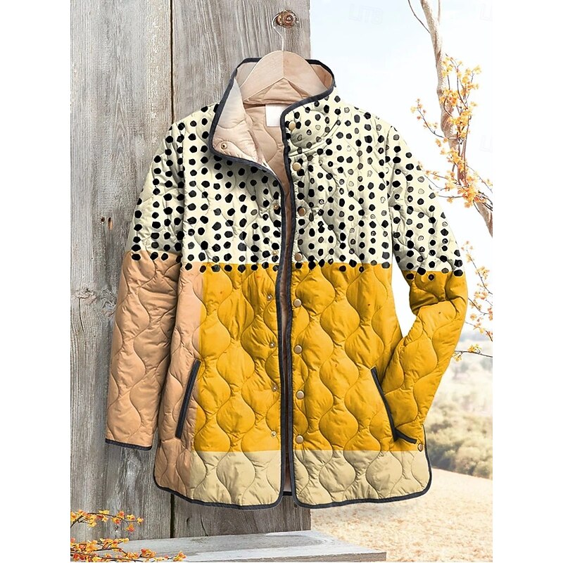 Women's Winter Jacket Puffer Jacket Warm Comfortable Pocket Buttons Print Fashion Daily Outdoor Geometric Vacation Casual Daily Single Breasted Regular Stand Collar Regular Fit Long Sleeve Outerwear2