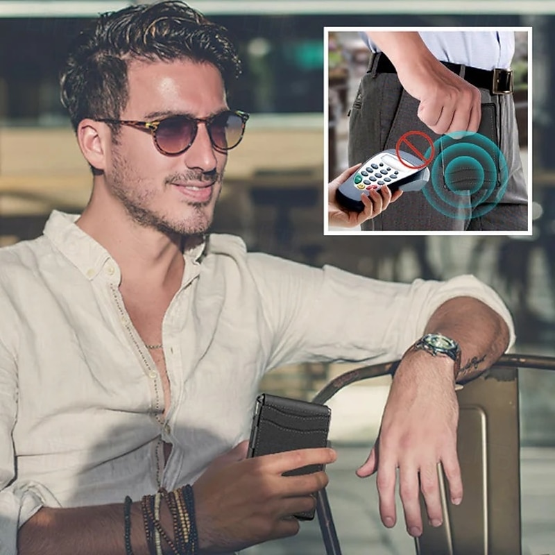 Men's Business Style Pu Leather Card Slots For AirTag Long Wallet Card Holder Large Capacity Flip Cover Metal Card Case Stylish Credit Card Organizer For Men3