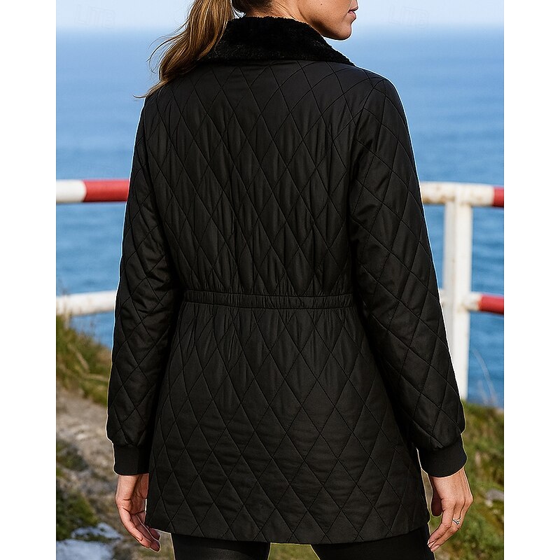 Women's Long Winter Coat Fleece Zip Up Jacket Drawstring with Pockets Long Sleeve Top Athleisure Solid Colored Windproof Warm Hiking Travel Vacation Sportswear Activewear Black Blue Coffee2