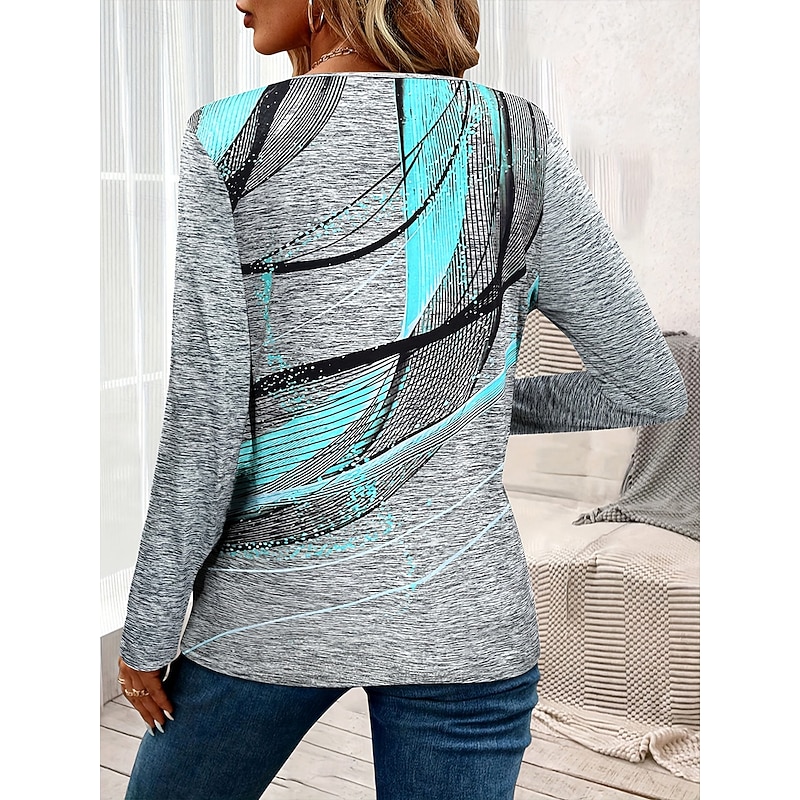 Women's T Shirt Graphic Abstract Vintage Stylish Classic Long Sleeve Crew Neck Round Neck Regular Tops Daily Print Pink Gray Light Blue Spring Fall Winter2