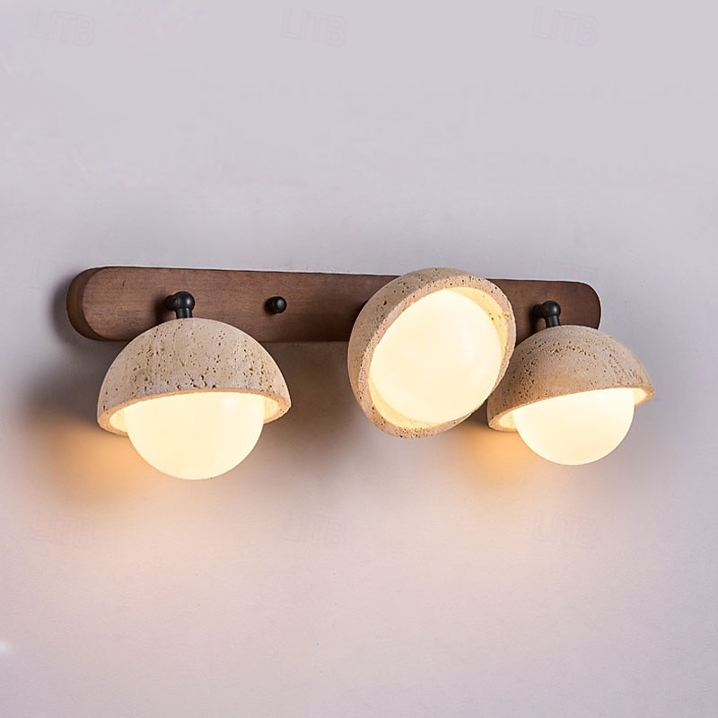 Modern 2/3 Light Vanity Light Wood Base Concrete Look Shades Frosted Globes Nordic Scandinavian Bathroom Lighting Fixture Above4