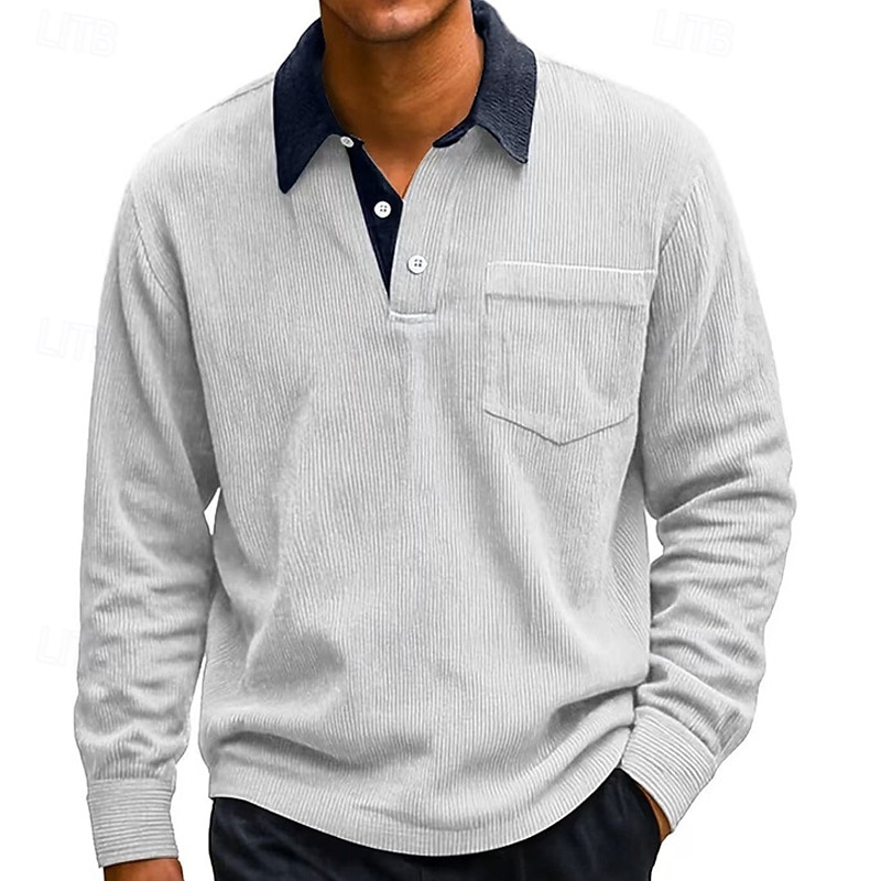 Men's Corduroy Shirt Golf Shirt Work Casual Lapel Long Sleeve Basic Modern Color Block Buttons Spring Fall Regular Fit Black White Red Navy Blue Blue Orange Corduroy Shirt3