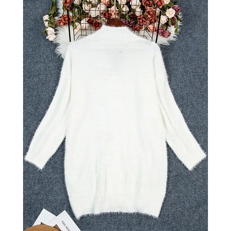 Women's Sweater Cardigan Elegant Fashion Streetwear Pure Color V Neck Pocket Knitted Long Sleeve Regular Tops Knit Outdoor Daily Weekend White Fall Winter2