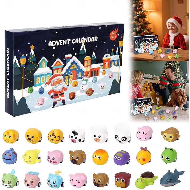 Car Christmas Advent Calendar 2025 for Kids, 24 PCS Animal Pull Back Cars Vehicle Toy Advent Calendars, 24 Days Christmas Countdown Calendar Race Cars for Boys Girls