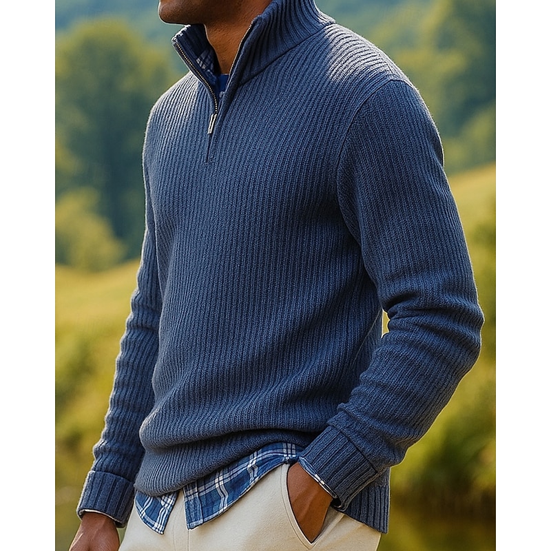 Men's Quarter Zip Sweatshirt Long Sleeve Stand Collar Top Outdoor Thermal Warm Winter Polyester Black Red Blue Tennis Golf Running3