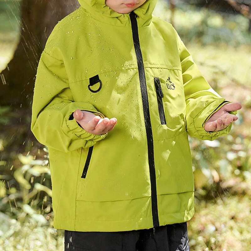Kids Boys' Hiking Jacket Outdoor Jacket Outerwear Solid Color Long Sleeve Zipper Pocket Comfort Waterproof Windproof Coat Outdoor Fashion Daily Black Green Spring Fall 4 years+