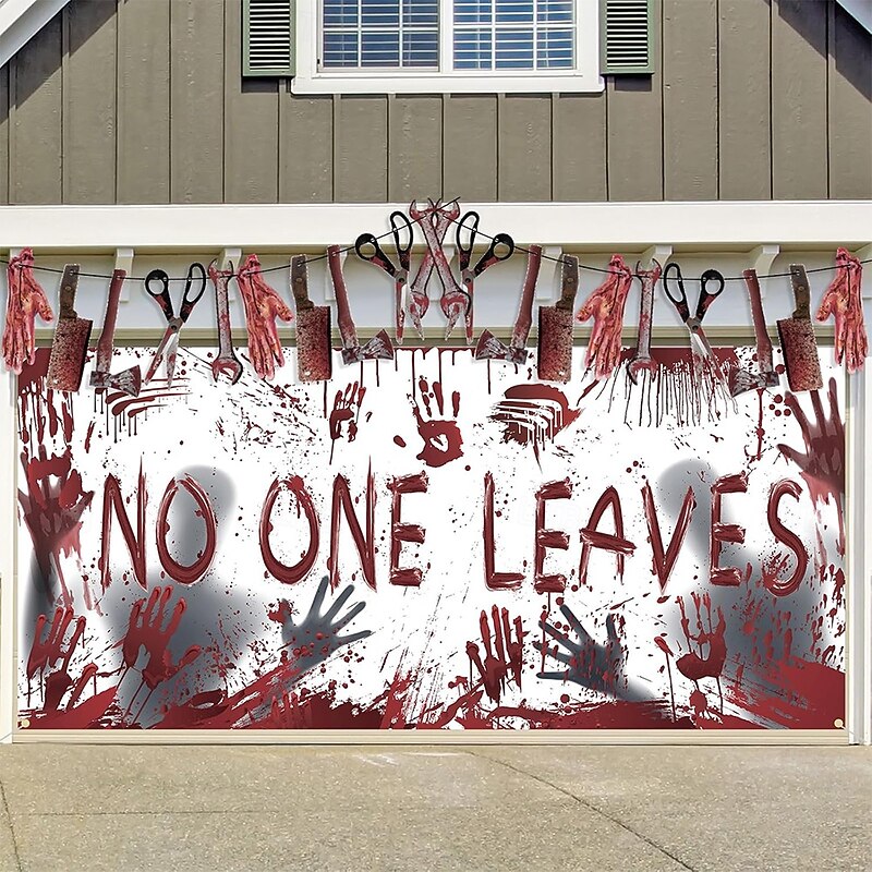 Halloween Garage Door Cover Large Hanging Backdrop Pumpkin Bloodstains 3D Dark Punk Gothic Style Party Outdoor Shooting Backgrounds Yard Haunted House Home Decor3