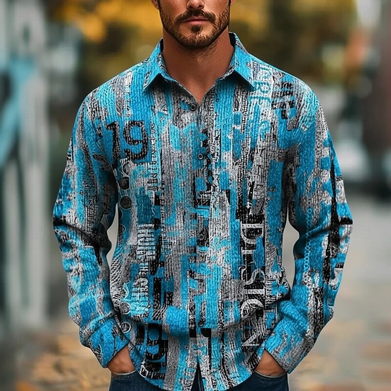 Men's Abstract Art Color-blocking Shirt Button Up Shirt Long Sleeve Vintage Retro Holiday Casual Daily Spring Fall Turndown 3D Print Collared Shirts Red Blue Orange Green