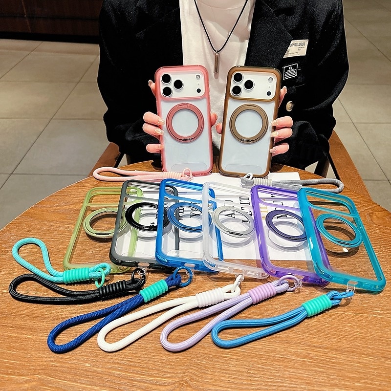 Phone Case For iPhone 17 Pro Max 17 Air 16 15 14 Pro Max Plus 13 Pro Max Back Cover with Lanyard Support Wireless Charging Kickstand Retro TPU Acrylic