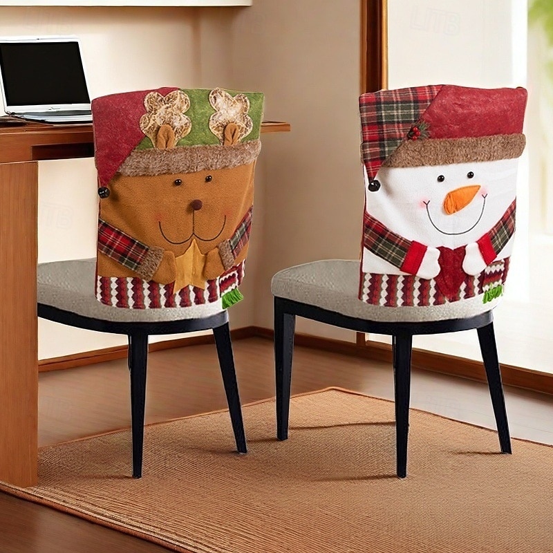 Christmas Chair Covers, New Plush Santa & Snowman Seat Covers, Festive Holiday Chair Slipcovers for Dining Room, European Style Home Decoration