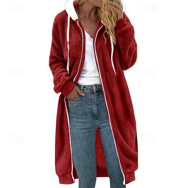 Women's Puffer Jacket Casual Jacket Comfortable Breathable Zipper Pocket Casual Plain Vacation Street Casual Daily Wear Zipper Long Hooded Regular Fit Long Sleeve Outerwear White Red Blue Spring Fall2