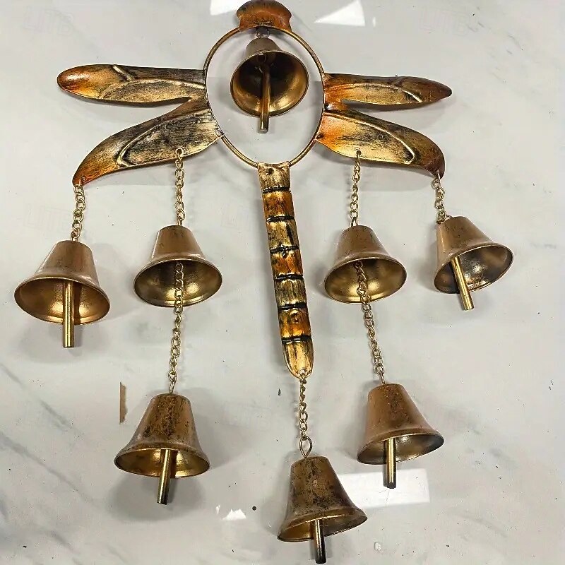 Vintage Dragonfly Wind Chime with Bells Copper-Colored Iron Decorative Hanging Ornament for Patio, Living Room, Coffee Shop, Balcony Vintage Nature-Inspired Design for Garden Lovers4