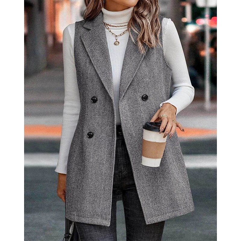 Women's Casual Jacket Warm Comfortable Buttons Fashion Outdoor Plain Going out Weekend Double Breasted Regular Lapel Regular Fit Sleeveless Outerwear Black Pink Camel Fall Winter4