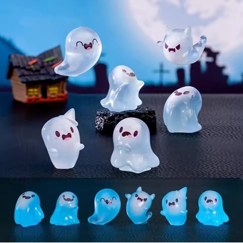 6Pcs Glowing Ghosts for Halloween Resin Decorations Glowing Ghost Keychains Doll Pendants Glowing Elf Micro Landscape Decor3
