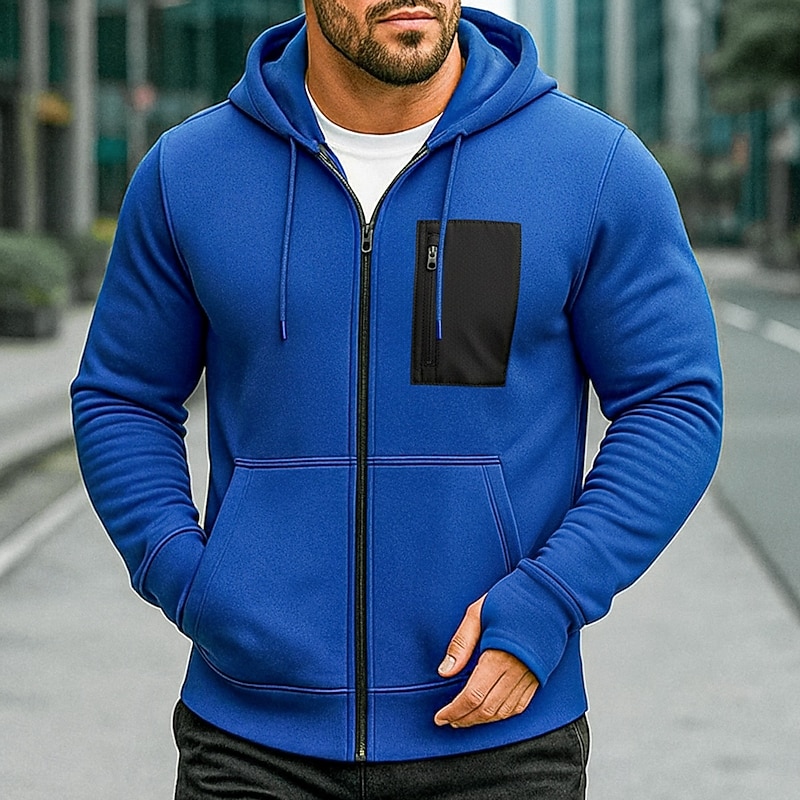 Men's Hoodie Full Zip Hoodie Fleece Hoodie Tactical Hoodie Black Army Green Royal Blue Orange Light Grey Hooded Plain Zipper Sports & Outdoor Casual Daily Streetwear Cool Sportswear Fall Spring4