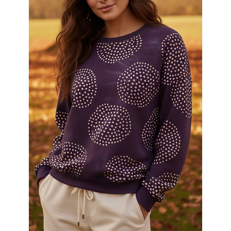 Women's Pullover Sweatshirts Geometric Fashion Streetwear Classic Long Sleeve Crew Neck Round Neck Regular Tops Dailywear Casual Print Navy Blue Purple Green Spring Fall2