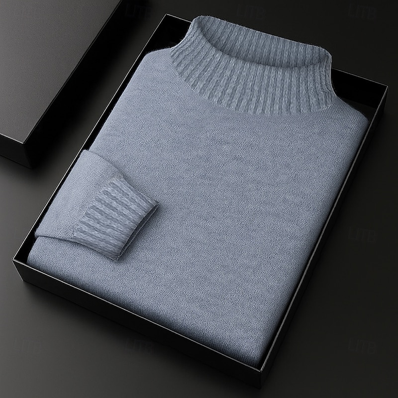 Men's Sweater Pullover Sweater Jumper Ribbed Knit Regular Tops Knitted Slim Fit Plain High Neck Knitwear Contemporary Casual Daily Wear Clothing Apparel Fall Black White M L XL