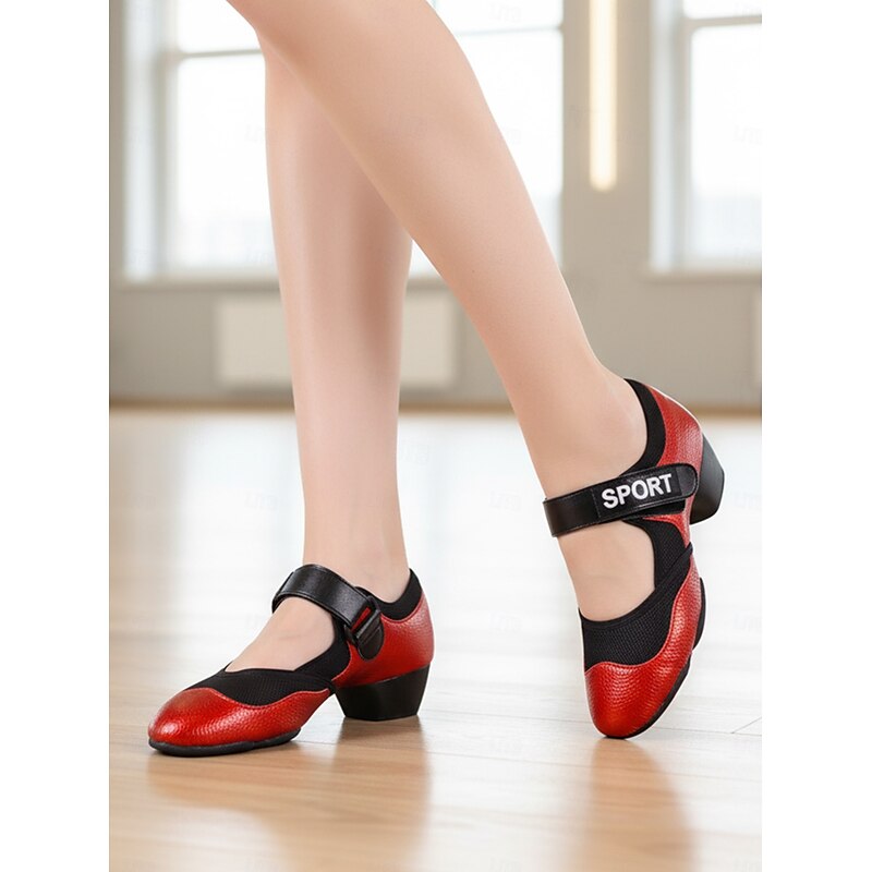 Women's Red and Black Split Sole Jazz Dance Shoes - Comfortable Slip-Resistant Performance Sneakers for Latin, Modern and Ballroom Practice2