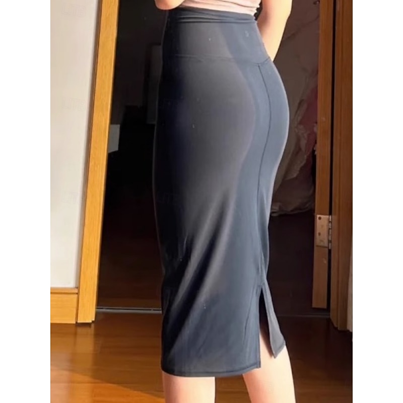 Women's Skirt Bodycon Elegant Fashion Knee-length High Waist Skirts Plain Stretchy Street Daily Black Army Green Royal Blue Blue Spring Polyester2