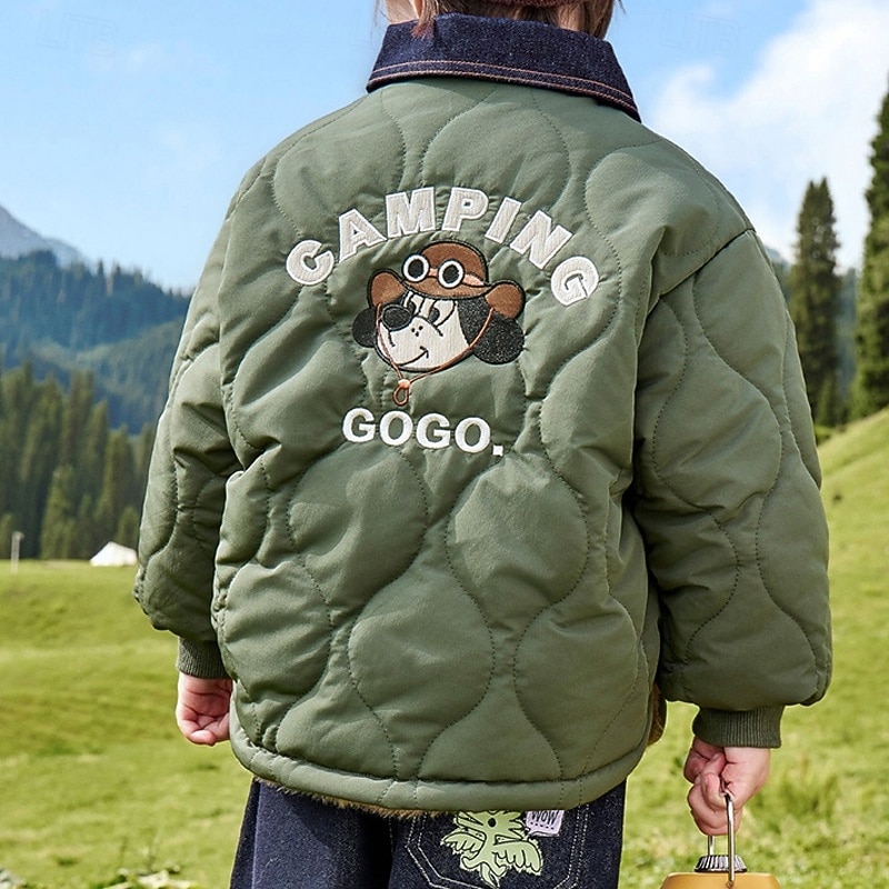 Kids Unisex Down Jacket Puffer Jacket Outerwear Letter Long Sleeve Pocket Comfort Buttons Keep Warm Soft Coat Outdoor Daily Basic Army Green Fall Winter 4 years+2