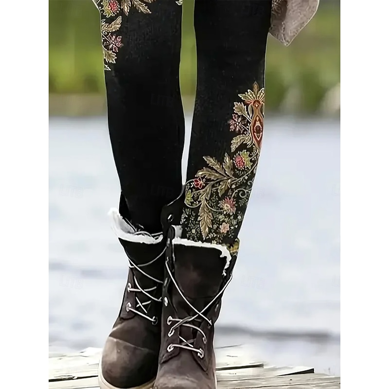 Women's Slacks Leggings Cozy Leggings Vacation Vintage Streetwear Full Length Natural Floral Graphic Paisley Drawstring Patchwork Elastic Waist Comfy Outdoor Comfortable High Elasticity Outdoor3