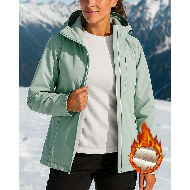 Women's Hiking Jacket Winter Jacket Hiking Fleece Jacket Winter Outdoor Thermal Warm Waterproof Windproof Fleece Jackets Hunting Climbing Camping / Hiking / Caving Black Pink Red Purple Green3