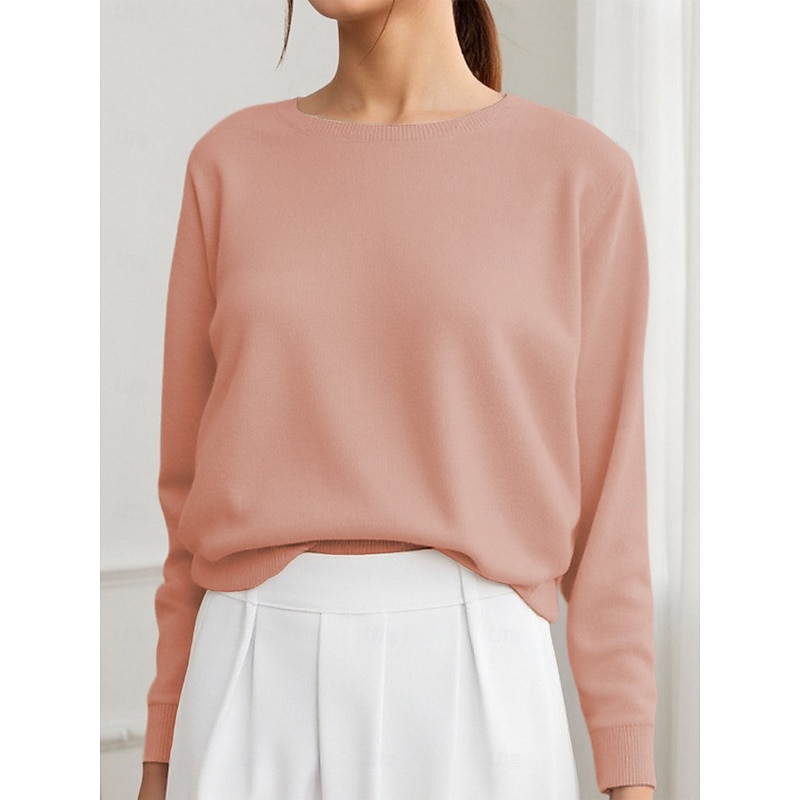 Women's Pullover Elegant Vintage Daily Solid Color Ribbed Crew Neck Knitted Long Sleeve Regular Tops Knit Formal Outdoor Home Black White Spring Fall2