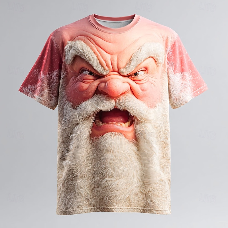 Christmas Men's Santa Claus 3D Cartoon T Shirt Short Sleeve T shirt 3D Print Crew Neck Shirt Daily Designer Artistic Vacation Party Street White 1 Red 3 Red All Seasons Clothing Apparel S M L XL XXL4