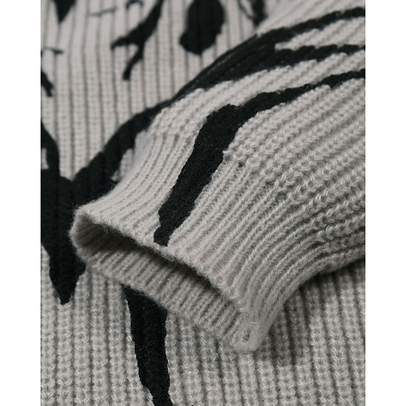 Men's Pullover Sweater Jumper Knit Sweater Ribbed Knit Regular Tops Knitted Print Crew Neck Fashion Basic Vacation Daily Wear Clothing Apparel Fall Winter Gray S M L4