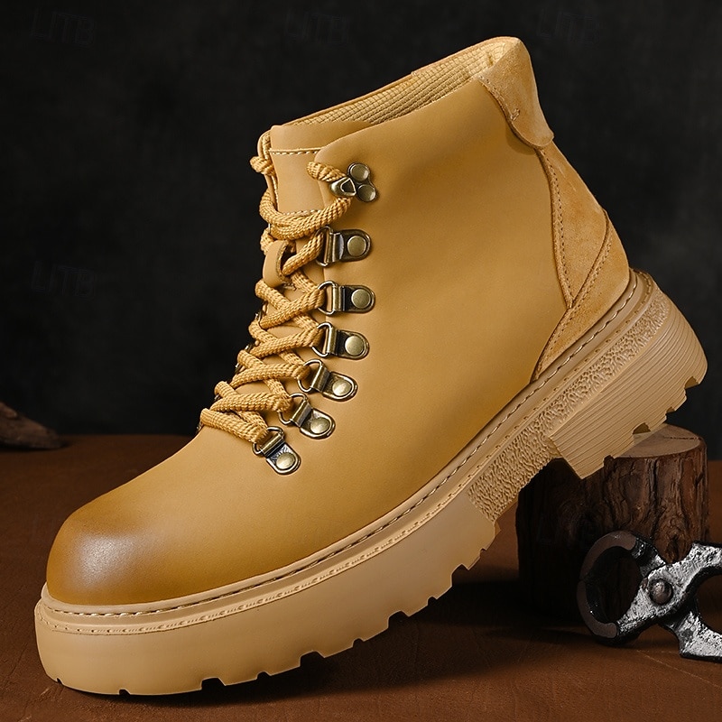 Men's Yellow High-Top Hiking Boots – Lightweight Anti-Slip Outdoor Work and Trekking Shoes for Casual and Rugged Use